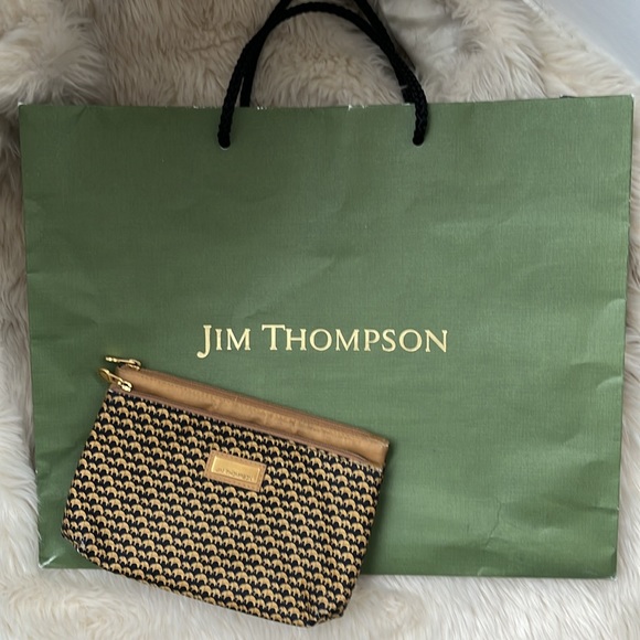 JIM THOMPSON Cosmetic Bag w/ Mirror Elephant Zippered Pouch + paper shopping bag - Picture 1 of 15